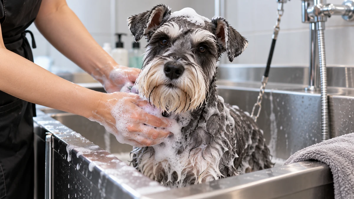 Schnauzer köpek — banyo ve temizlik
