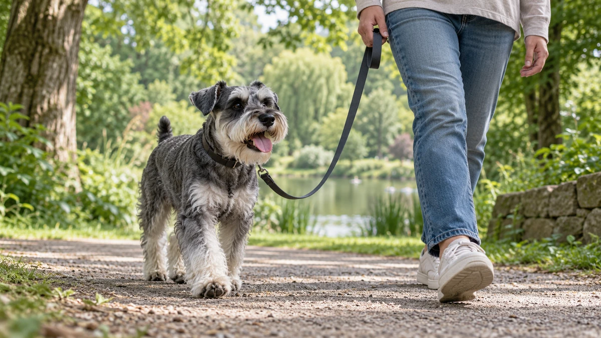 Schnauzer köpek — parkta yürüyüş ve egzersiz